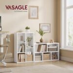 VASAGLE 5 Compartment Bookcase Open Shelf with 5 Storage Cubes, Wooden Display Storage Rack for Living Room, Home Office, Study and Bedroom, Modern Space Saving Book Storage Unit - White