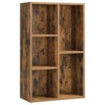 VASAGLE 5 Compartment Bookcase Open Shelf with 5 Storage Cubes, Wooden Display Storage Rack for Living Room, Home Office, Study and Bedroom, Modern Space Saving Book Storage Unit - Dark Hunton Oak