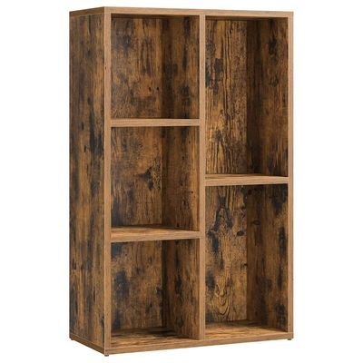 VASAGLE 5 Compartment Bookcase Open Shelf with 5 Storage Cubes, Wooden Display Storage Rack for Living Room, Home Office, Study and Bedroom, Modern Space Saving Book Storage Unit - Dark Hunton Oak