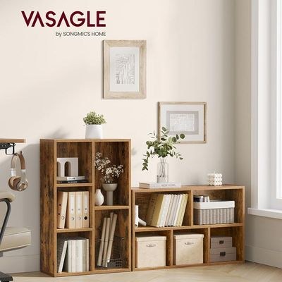 VASAGLE 5 Compartment Bookcase Open Shelf with 5 Storage Cubes, Wooden Display Storage Rack for Living Room, Home Office, Study and Bedroom, Modern Space Saving Book Storage Unit - Dark Hunton Oak - Image 2