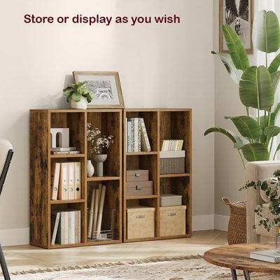 VASAGLE 5 Compartment Bookcase Open Shelf with 5 Storage Cubes, Wooden Display Storage Rack for Living Room, Home Office, Study and Bedroom, Modern Space Saving Book Storage Unit - Dark Hunton Oak - Image 3