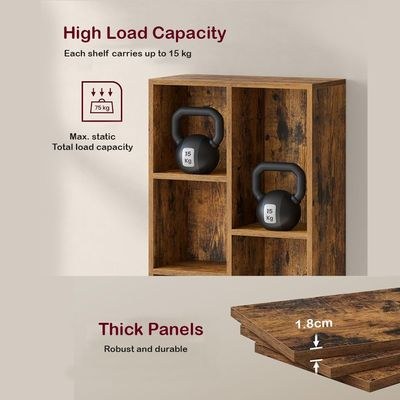 VASAGLE 5 Compartment Bookcase Open Shelf with 5 Storage Cubes, Wooden Display Storage Rack for Living Room, Home Office, Study and Bedroom, Modern Space Saving Book Storage Unit - Dark Hunton Oak - Image 4