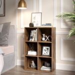 VASAGLE 6 Compartment Bookcase Open Shelf with 6 Storage Cubes, Wooden Display Storage Rack for Living Room, Home Office, Study and Bedroom, Modern Space Saving Book Storage Unit - Dark Hunton Oak
