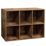 VASAGLE 6 Compartment Bookcase Open Shelf with 6 Storage Cubes, Wooden Display Storage Rack for Living Room, Home Office, Study and Bedroom, Modern Space Saving Book Storage Unit - Dark Hunton Oak