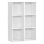 VASAGLE 6 Compartment Bookcase Open Shelf with 6 Storage Cubes, Wooden Display Storage Rack for Living Room, Home Office, Study and Bedroom, Modern Space Saving Book Storage Unit - White