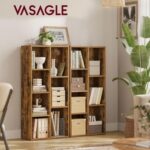 VASAGLE 7 Compartment Bookcase Open Shelf with 7 Storage Cubes, Wooden Display Storage Rack for Living Room, Home Office, Study and Bedroom, Modern Space Saving Book Storage Unit - Dark Hunton Oak