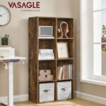 VASAGLE 8 Compartment Bookcase Open Shelf with 8 Storage Cubes, Wooden Display Storage Rack for Living Room, Home Office, Study and Bedroom, Modern Space Saving Book Storage Unit - Dark Hunton Oak