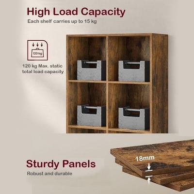 VASAGLE 8 Compartment Bookcase Open Shelf with 8 Storage Cubes, Wooden Display Storage Rack for Living Room, Home Office, Study and Bedroom, Modern Space Saving Book Storage Unit - Dark Hunton Oak - Image 4