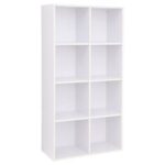 VASAGLE 8 Compartment Bookcase Open Shelf with 8 Storage Cubes, Wooden Display Storage Rack for Living Room, Home Office, Study and Bedroom, Modern Space Saving Book Storage Unit - White
