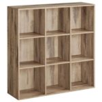 VASAGLE 9 Compartment Bookcase Open Shelf with 9 Storage Cubes, Wooden Display Storage Rack for Living Room, Home Office, Study and Bedroom, Modern Space Saving Book Storage Unit - Natural Pacific Walnut