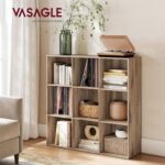 VASAGLE 9 Compartment Bookcase Open Shelf with 9 Storage Cubes, Wooden Display Storage Rack for Living Room, Home Office, Study and Bedroom, Modern Space Saving Book Storage Unit - Natural Pacific Walnut