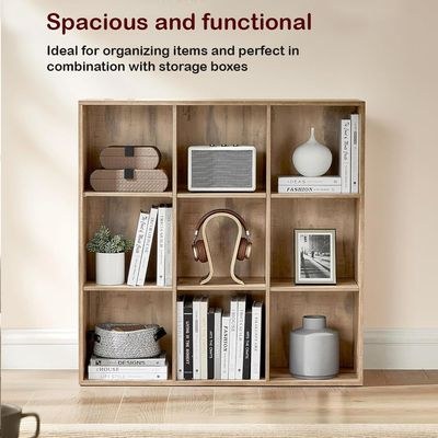 VASAGLE 9 Compartment Bookcase Open Shelf with 9 Storage Cubes, Wooden Display Storage Rack for Living Room, Home Office, Study and Bedroom, Modern Space Saving Book Storage Unit - Natural Pacific Walnut - Image 3