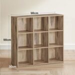 VASAGLE 9 Compartment Bookcase Open Shelf with 9 Storage Cubes, Wooden Display Storage Rack for Living Room, Home Office, Study and Bedroom, Modern Space Saving Book Storage Unit - Natural Pacific Walnut