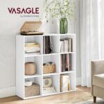 VASAGLE 9 Compartment Bookcase Open Shelf with 9 Storage Cubes, Wooden Display Storage Rack for Living Room, Home Office, Study and Bedroom, Modern Space Saving Book Storage Unit - White