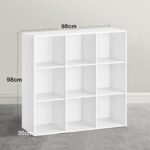 VASAGLE 9 Compartment Bookcase Open Shelf with 9 Storage Cubes, Wooden Display Storage Rack for Living Room, Home Office, Study and Bedroom, Modern Space Saving Book Storage Unit - White