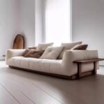 Luxury Fabric Sofa - Modern Minimalist Sofa with Wooden Base - Living Room Seating - 280 cm