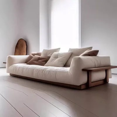 Luxury Fabric Sofa - Modern Minimalist Sofa with Wooden Base - Living Room Seating - 220 cm