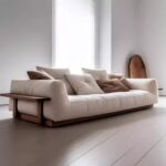 Luxury Fabric Sofa - Modern Minimalist Sofa with Wooden Base - Living Room Seating - 280 cm