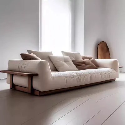 Luxury Fabric Sofa - Modern Minimalist Sofa with Wooden Base - Living Room Seating - 220 cm - Image 2
