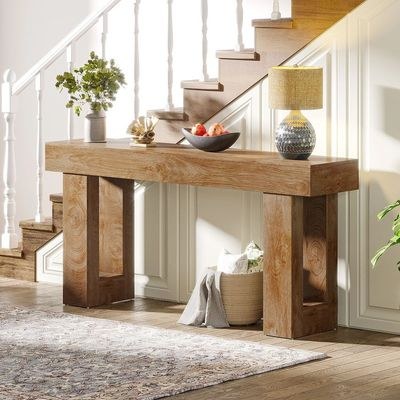 Modern Wooden Console Table with Open Shelf – Minimal Entryway & Living Room Console Table – 160 cm – Brown