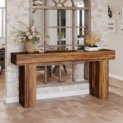 Modern Wooden Console Table with Open Shelf – Minimal Entryway & Living Room Console Table – 160 cm – Brown