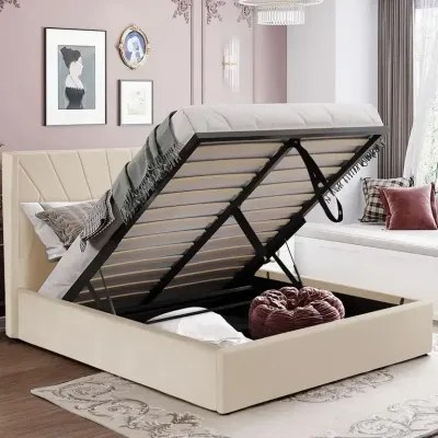 Blisswood Upholstered Premium Bed Frame With Hydraulic Lift Storage 120x190 Fabric Single Bed