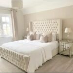 Wingback Upholstered Bed Frame 160x200 Fabric Queen Bed