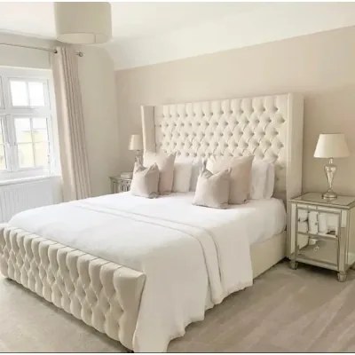 Wingback Upholstered Bed Frame 120x190 Fabric Single Bed - Image 3