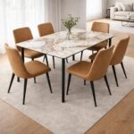 7-Pieces Dining Sets, 1 Piece Rectangular Table With with 6 Chairs Modern Design Furniture for Home, Dining Room, Cafeteria