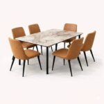 7-Pieces Dining Sets, 1 Piece Rectangular Table With with 6 Chairs Modern Design Furniture for Home, Dining Room, Cafeteria