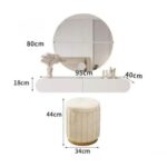 Minimalist Dressing Table with Mirror and Stool, Modern-Style Wall Mounted Vanity Table with Round Mirror Built in Lightning, Two Storage Drawers for Girl's Women's Bedroom