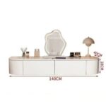 Minimalist Dressing Table with Mirror and Stool, Modern-Style Wall Mounted Vanity Table with Cloud Mirror Built in Lightning, Two Storage Drawers for Girls' Bedroom
