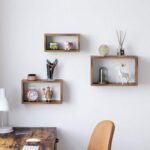 VASAGLE Decorative Floating Wall Shelves Set of 3, Cube Design Wooden Shelving for Books, Plants and Decorative Accessories - Dark Hunton Oak