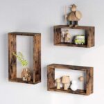 VASAGLE Decorative Floating Wall Shelves Set of 3, Cube Design Wooden Shelving for Books, Plants and Decorative Accessories - Dark Hunton Oak