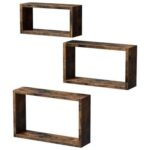 VASAGLE Decorative Floating Wall Shelves Set of 3, Cube Design Wooden Shelving for Books, Plants and Decorative Accessories - Dark Hunton Oak
