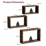 VASAGLE Decorative Floating Wall Shelves Set of 3, Cube Design Wooden Shelving for Books, Plants and Decorative Accessories - Dark Hunton Oak