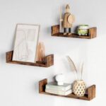 VASAGLE U-Shaped Decorative Floating Wall Shelves Set of 3, Cube Design Wooden Shelving for Books, Plants and Decorative Accessories - Dark Hunton Oak