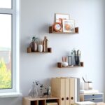 VASAGLE U-Shaped Decorative Floating Wall Shelves Set of 3, Cube Design Wooden Shelving for Books, Plants and Decorative Accessories - Dark Hunton Oak