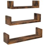 VASAGLE U-Shaped Decorative Floating Wall Shelves Set of 3, Cube Design Wooden Shelving for Books, Plants and Decorative Accessories - Dark Hunton Oak