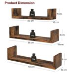 VASAGLE U-Shaped Decorative Floating Wall Shelves Set of 3, Cube Design Wooden Shelving for Books, Plants and Decorative Accessories - Dark Hunton Oak