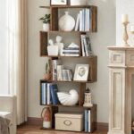 VASAGLE Zigzag Floating Wall Shelf, Cube Design, Wooden Shelving for Books, Plants, and Decorative Accessories - Dark Hunton Oak