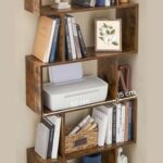 VASAGLE Zigzag Floating Wall Shelf, Cube Design, Wooden Shelving for Books, Plants, and Decorative Accessories - Dark Hunton Oak