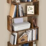 VASAGLE Zigzag Floating Wall Shelf, Cube Design, Wooden Shelving for Books, Plants, and Decorative Accessories - Dark Hunton Oak