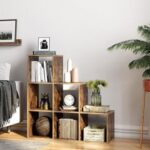 VASAGLE 6 Cube Wooden Storage Unit with Staircase Design - Freestanding Bookcase, Display Shelf, and Organizer for Living Room, Bedroom, or Study - Dark Hunton Oak