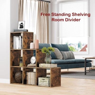 VASAGLE 6 Cube Wooden Storage Unit with Staircase Design - Freestanding Bookcase, Display Shelf, and Organizer for Living Room, Bedroom, or Study - Dark Hunton Oak - Image 3
