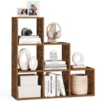 VASAGLE 6 Cube Wooden Storage Unit with Staircase Design - Freestanding Bookcase, Display Shelf, and Organizer for Living Room, Bedroom, or Study - Dark Hunton Oak