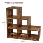 VASAGLE 6 Cube Wooden Storage Unit with Staircase Design - Freestanding Bookcase, Display Shelf, and Organizer for Living Room, Bedroom, or Study - Dark Hunton Oak