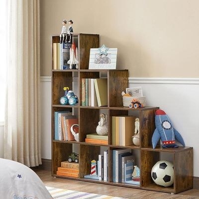 VASAGLE 10 Cube Wooden Storage Unit with Staircase Design - Freestanding Bookcase, Display Shelf, and Organizer for Living Room, Bedroom, or Study - Dark Hunton Oak - Image 3