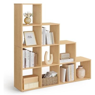 VASAGLE 10 Cube Wooden Storage Unit with Staircase Design - Freestanding Bookcase, Display Shelf, and Organizer for Living Room, Bedroom, or Study - Natural Davos Oak - Image 2