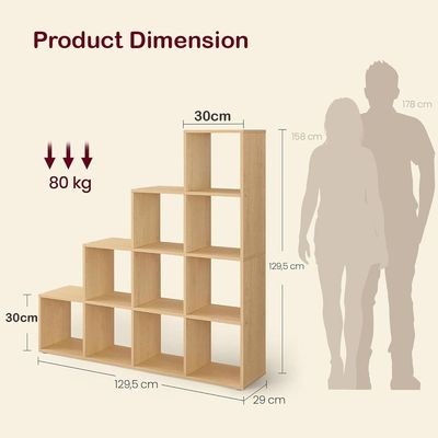 VASAGLE 10 Cube Wooden Storage Unit with Staircase Design - Freestanding Bookcase, Display Shelf, and Organizer for Living Room, Bedroom, or Study - Natural Davos Oak - Image 3